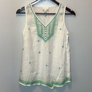 - J. Jill Love Linen‎ White Embroidered Pullover Flowy Tank Top- Size XS Petite